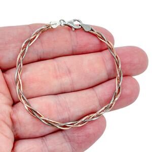 Estate Sterling Silver 925 Tri-Color Braided Bracelet 7"